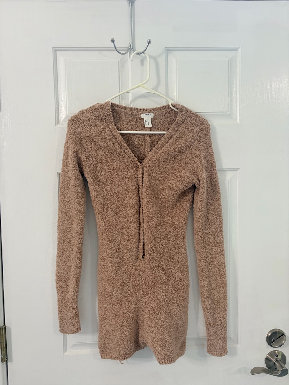 Forever 21 Taupe Plush Hooded Romper